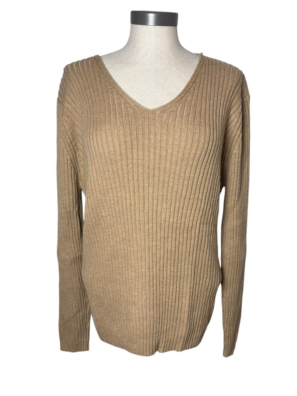 Vintage LL Bean Woolmark 100% Merino Wool Ribbed V Neck Sweater XL